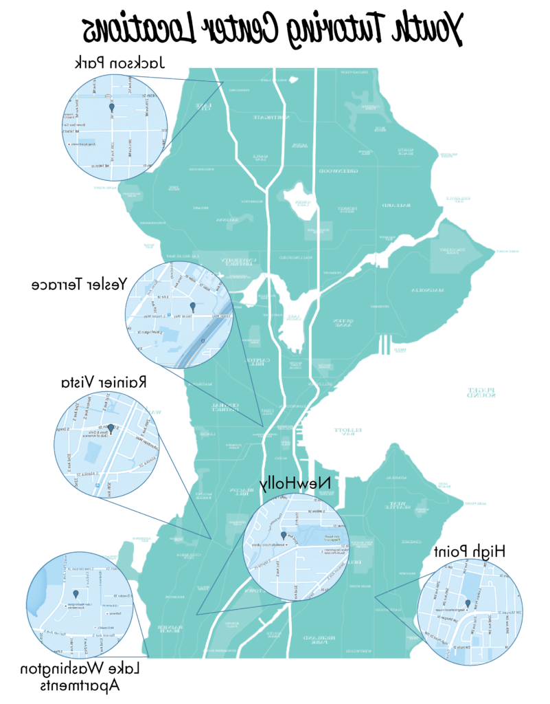 导师中心位置地图:杰克逊公园, Yesler Terrace, Rainier Vista, New Holly, Lake Washington Apartments, High Point